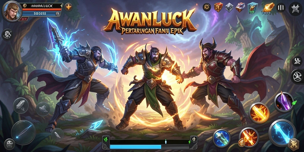 Tampilan menegangkan dari pertarungan karakter di AWANLUCK.