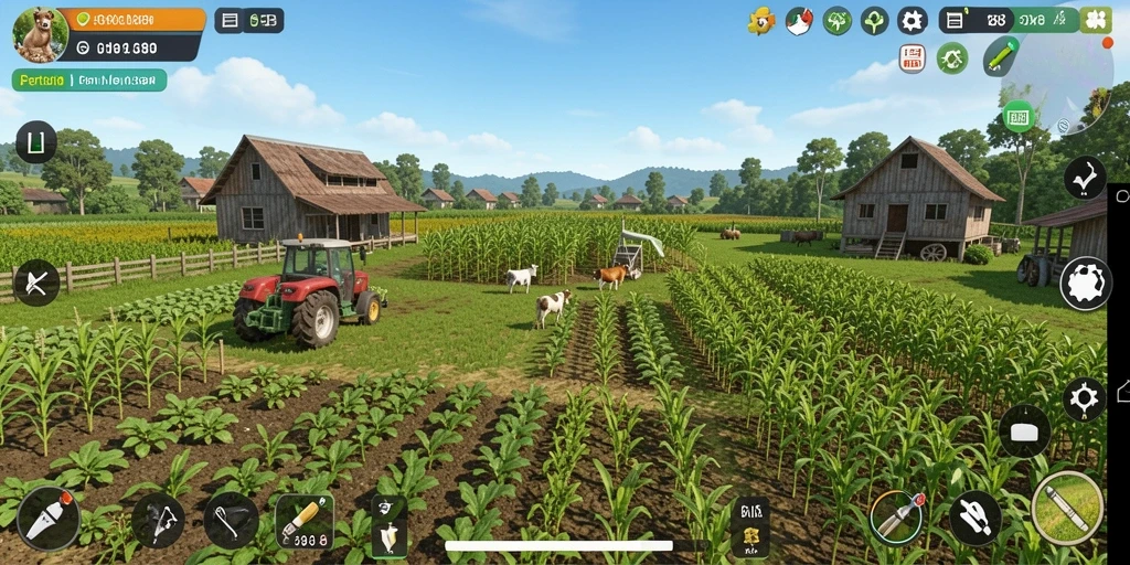 Tampilan gameplay GX88 dengan berbagai kegiatan pertanian yang seru.
