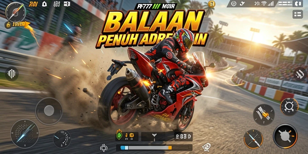 Tangkapan layar PF777 menampilkan aksi balapan motor yang mendebarkan.