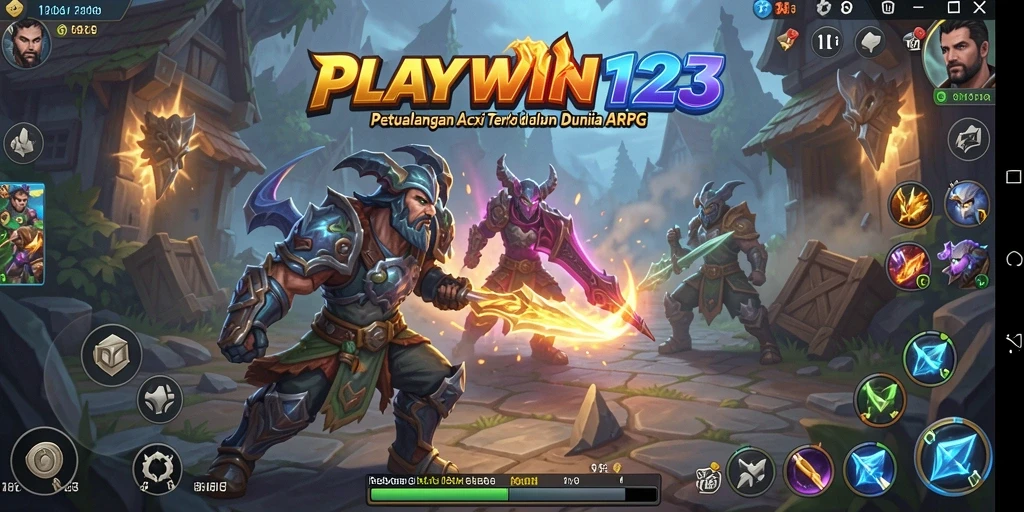 Screenshot utama PLAYWIN123 menampilkan pertempuran epik dalam dunia ARPG.