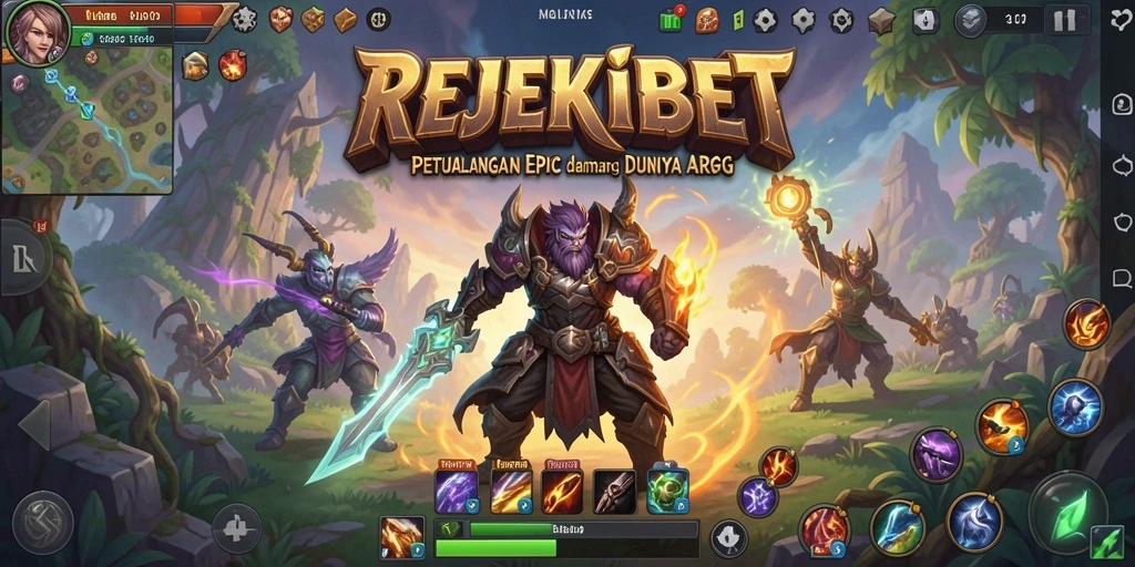 Screenshot gameplay REJEKIBET menampilkan pertempuran seru dalam dunia fantasi.