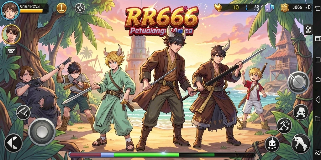 Tampilan gameplay RR666 yang memukau dengan karakter anime dinamis.
