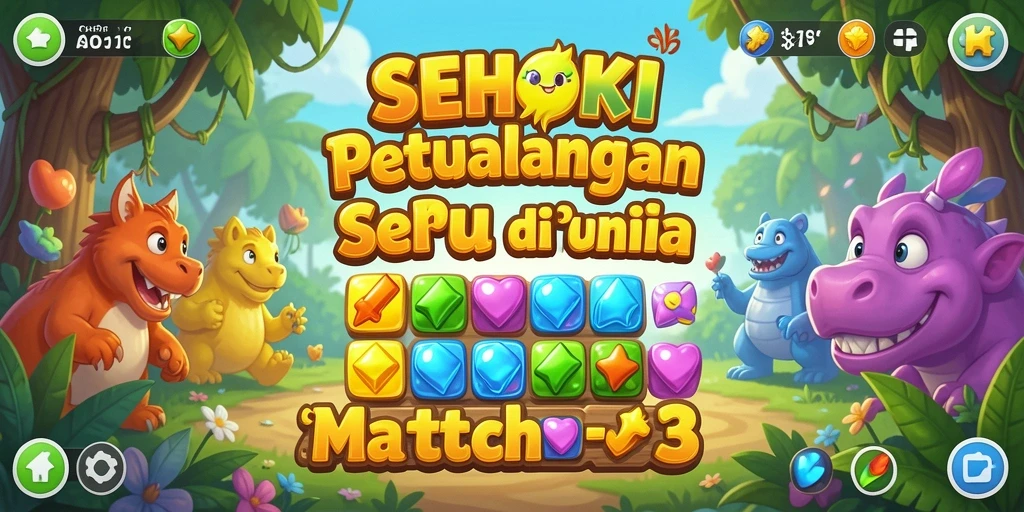 Tangkapan layar gameplay SEHOKI yang menampilkan suasana seru saat mencocokkan elemen warna-warni.