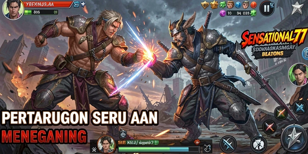 Tampilan screenshot game SENSATIONAL77 yang menunjukkan pertarungan mendebarkan.