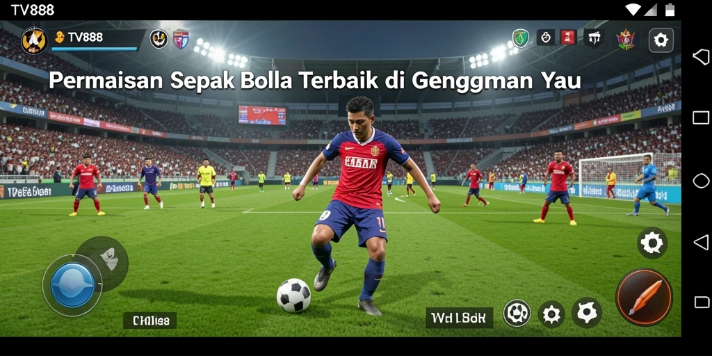 Screenshot dari gameplay TV888 menunjukkan aksi sepak bola yang memukau.
