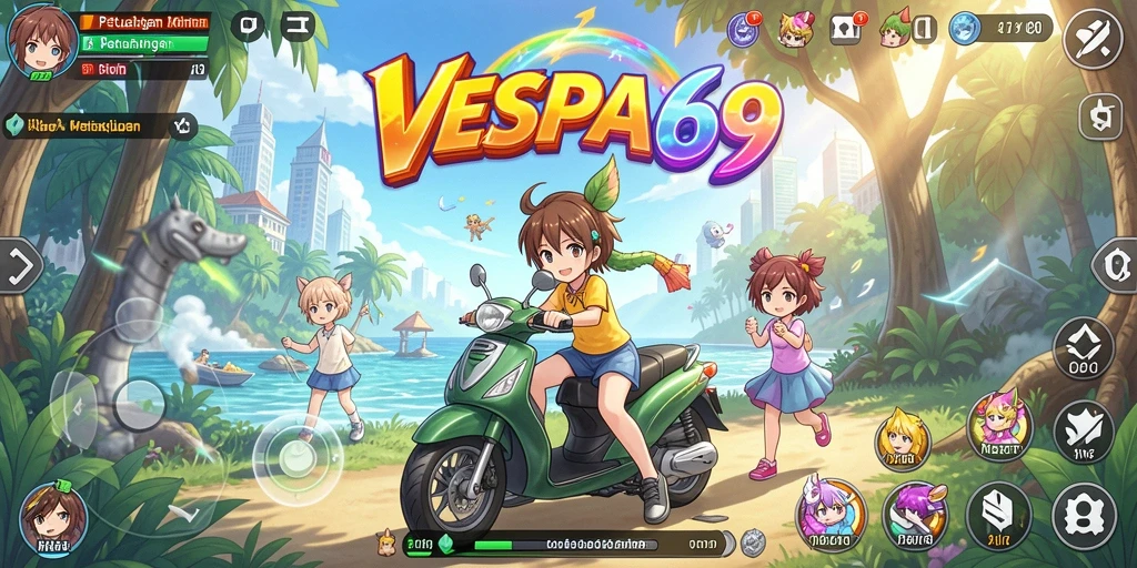 Tampilan gameplay VESPA69 yang penuh aksi dan karakter anime.