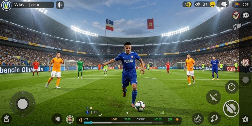 Screenshot VW108 menampilkan gameplay sepak bola yang mendebarkan.