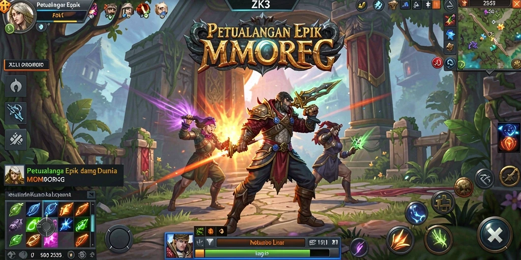 Screenshot ZK3 menunjukkan pertempuran seru dengan grafis memukau.